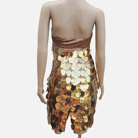 Prom Dress XS Express Gold Sequin Satin Strapless Mod 60s Cocktail - Picture 3 of 12